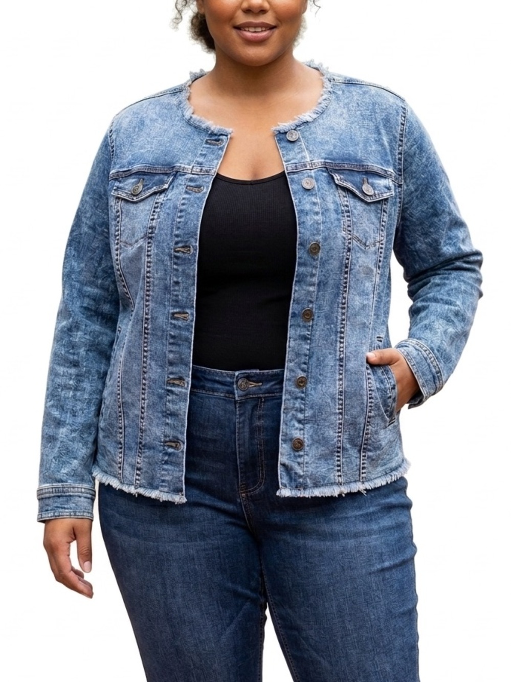COLLARLESS JEAN JACKET BY LOVE & LEGEND